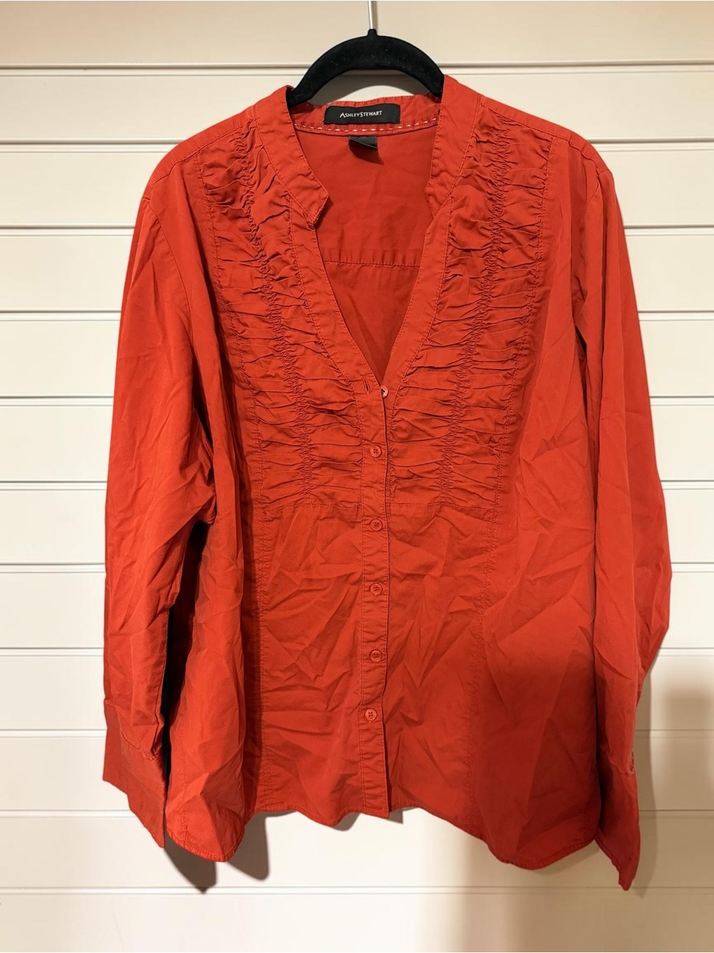 Ashley Stewart Rust Burnt Orange Ruched Blouse Button Front Plus Size 20W Fall